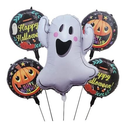 Set of 5 Little white smiling ghost halloween theme foil balloons decorations Kids halloween party supplies Balloon decoration