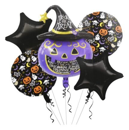MPS MY PARTY SUPPLIERS® Set of 5 Purple pumpkin with hat halloween balloons Halloween theme foil balloons decorations Kids halloween party supplies Balloon decoration