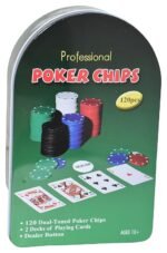 MY PARTY SUPPLIERSĀ® Professional Poker Chips Casino Set with 120 Poker Chips, 2 Playing Card Decks, 1 Gaming Mat in Tin Box