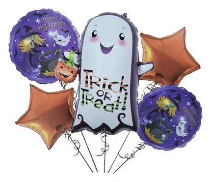 MPS MY PARTY SUPPLIERSĀ® Set of 5 Trick or treat ghost halloween balloons Halloween theme foil balloons decorations Kids halloween party supplies Balloon decoration for hallo ween event