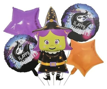 Set of 5 Halloween witch balloons Halloween theme foil balloons decorations Kids halloween party supplies Balloon decoration for hallo ween event