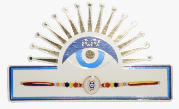 MPS MY PARTY SUPPLIERS® 1pc Evil eye Rakhi for brother/bhaiya/cousin with roli chawal tilak misri Rakshanbandhan evil eye rakhi set for kids toddlers Rakhi bracelet - Image 5