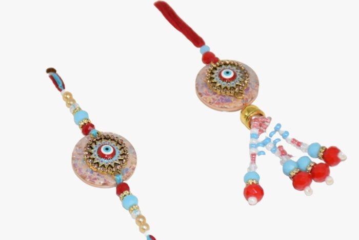 MPS MY PARTY SUPPLIERS® Lumba Rakhi with red thread for Bhaiya Bhabhi with Roli Chawal Traditional Raksha Bandhan Gift for Sister-in-Law with Beads Lumba Couple Rakhi Set Rakshabandhan - Image 5