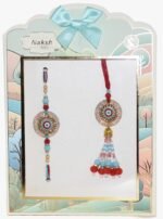 MPS MY PARTY SUPPLIERS® Lumba Rakhi with red thread for Bhaiya Bhabhi with Roli Chawal Traditional Raksha Bandhan Gift for Sister-in-Law with Beads Lumba Couple Rakhi Set Rakshabandhan - Image 2