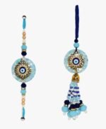 MPS MY PARTY SUPPLIERSĀ® Lumba Rakhi with blue thread for Bhaiya Bhabhi with Roli Chawal Traditional Raksha Bandhan Gift for Sister-in-Law with Beads Lumba Couple Rakhi Set Rakshabandhan - Image 3