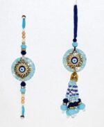 MPS MY PARTY SUPPLIERSĀ® Lumba Rakhi with blue thread for Bhaiya Bhabhi with Roli Chawal Traditional Raksha Bandhan Gift for Sister-in-Law with Beads Lumba Couple Rakhi Set Rakshabandhan - Image 2