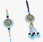 MPS MY PARTY SUPPLIERSĀ® Lumba Rakhi with blue thread for Bhaiya Bhabhi with Roli Chawal Traditional Raksha Bandhan Gift for Sister-in-Law with Beads Lumba Couple Rakhi Set Rakshabandhan - Image 4