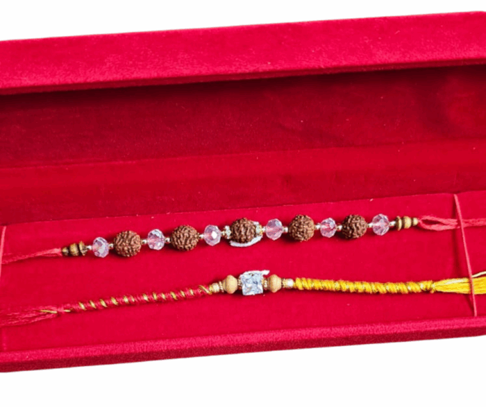 MPS MY PARTY SUPPLIERS® Rakhshabandhan Rudraksha Rakhi for Brother Bhaiya with Crystal & Beads Elegant Moli Thread With Stone Rakhi - Image 5