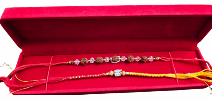 MPS MY PARTY SUPPLIERS® Rakhshabandhan Rudraksha Rakhi for Brother Bhaiya with Crystal & Beads Elegant Moli Thread With Stone Rakhi - Image 1