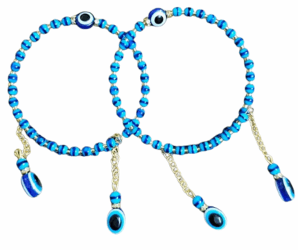 MPS MY PARTY SUPPLIERSĀ® Set of 2 Adjustable blue round evil eye hand bracelet for woman, Evil eye bangles for girls, Evil eye rakhi set, Rakshabandhan bracelet, Kada for Women Bracelet Accessories Jewellery