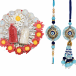 MPS MY PARTY SUPPLIERS® Lumba Rakhi with blue thread for Bhaiya Bhabhi with Roli Chawal Traditional Raksha Bandhan Gift for Sister-in-Law with Beads Lumba Couple Rakhi Set Rakshabandhan