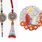 MPS MY PARTY SUPPLIERS® Lumba Rakhi with red thread for Bhaiya Bhabhi with Roli Chawal Traditional Raksha Bandhan Gift for Sister-in-Law with Beads Lumba Couple Rakhi Set Rakshabandhan