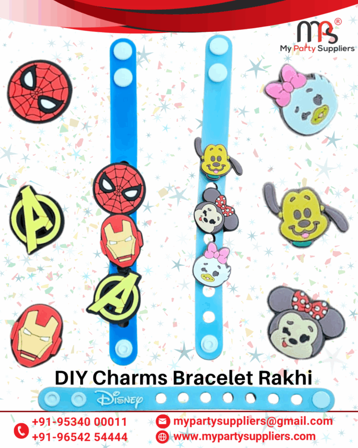 MPS MY PARTY SUPPLIERS® 1pc DIY Charms Band for Girls and Boys Rakhi Band For Kids Brother Silicone Charm Bracelets for kids DIY Rakhi Gift Ideas Adjustable Rubber Bracelets - Image 6