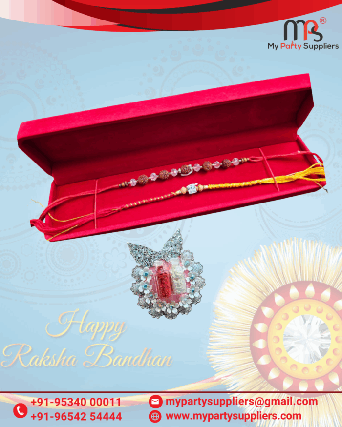 MPS MY PARTY SUPPLIERS® Rakhshabandhan Rudraksha Rakhi for Brother Bhaiya with Crystal & Beads Elegant Moli Thread With Stone Rakhi - Image 8