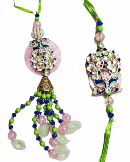 MPS MY PARTY SUPPLIERSĀ® Lumba Rakhi for Bhaiya Bhabhi with green thread Traditional Raksha Bandhan Gift for Sister-in-Law with Beads Lumba Couple Rakhi Set Rakshabandhan