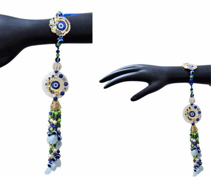 MPS MY PARTY SUPPLIERS® Lumba Rakhi for Bhaiya Bhabhi with blue thread Traditional Raksha Bandhan Gift for Sister-in-Law with Beads Lumba Couple Rakhi Set Rakshabandhan - Image 2