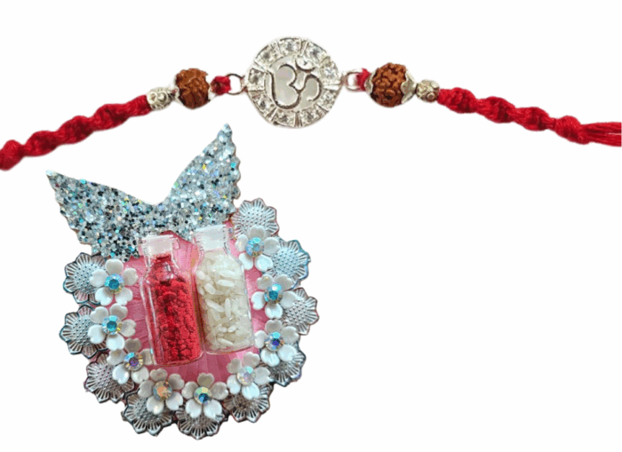 MPS MY PARTY SUPPLIERS® 1pc Religious Ganesha, Om, Rudraksha Rakhis with Roli Chawal Pack Rakhi for men/brother/bhaiya/cousin with roli chawal Raksha Bandhan Bracelet for Brother-Sister - Image 1