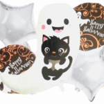 MPS MY PARTY SUPPLIERS® Set of 5 Smiling ghost holding cat halloween theme foil balloons decorations Kids halloween party supplies Balloon decoration for hallo ween event