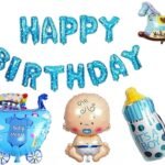 MPS MY PARTY SUPPLIERS®17Pcs Blue HAppy Birthday Baby Boy Balloon, Baby Birthday Balloon, Pram Shape Balloon, Baby Bottle Balloon, Baby Balloon, Baby Horse Balloons, A New Little Prince Party balloons