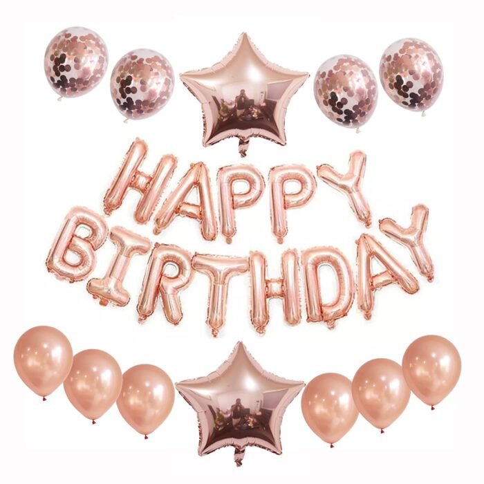MPS MY PARTY SUPPLIERS®25Pcs Rose Gold Happy Birthday Balloons for Girls-13pcs Letters Balloons 2pcs Giant Star Foil Balloons 4pcs Confetti Balloons 6pcs Latex Balloons Birthday Party Decorations and Supplies Balloons - Image 2