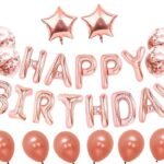 MPS MY PARTY SUPPLIERS®25Pcs Rose Gold Happy Birthday Balloons for Girls-13pcs Letters Balloons 2pcs Giant Star Foil Balloons 4pcs Confetti Balloons 6pcs Latex Balloons Birthday Party Decorations and Supplies Balloons