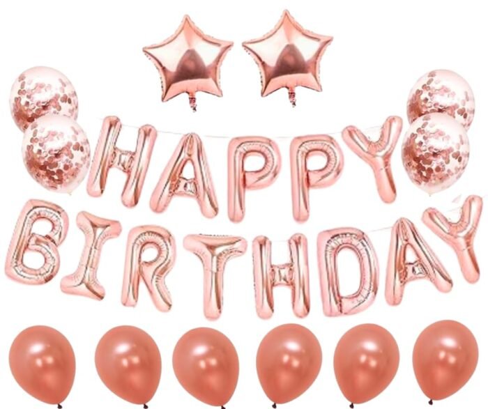 MPS MY PARTY SUPPLIERS®25Pcs Rose Gold Happy Birthday Balloons for Girls-13pcs Letters Balloons 2pcs Giant Star Foil Balloons 4pcs Confetti Balloons 6pcs Latex Balloons Birthday Party Decorations and Supplies Balloons - Image 1