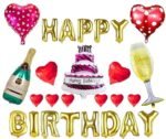 MPS MY PARTY SUPPLIERS® 26Pcs Gold Happy Birthday Cake Bottle Glass Balloon for Birthday Baby Shower 1st Birthday Celebration for His/Her, Happy Birthday balloon for your surprise Party Items