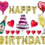 MPS MY PARTY SUPPLIERS® 26Pcs Gold Happy Birthday Cake Bottle Glass Balloon for Birthday Baby Shower 1st Birthday Celebration for His/Her, Happy Birthday balloon for your surprise Party Items