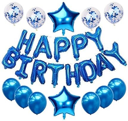 MPS MY PARTY SUPPLIERS®25Pcs Blue Happy Birthday Balloons for Men Boy-13pcs Letters Balloons 2pcs Giant Star Foil Balloons 4pcs Confetti Balloons 6pcs Latex Balloons Birthday Party Decorations and Supplies Balloons