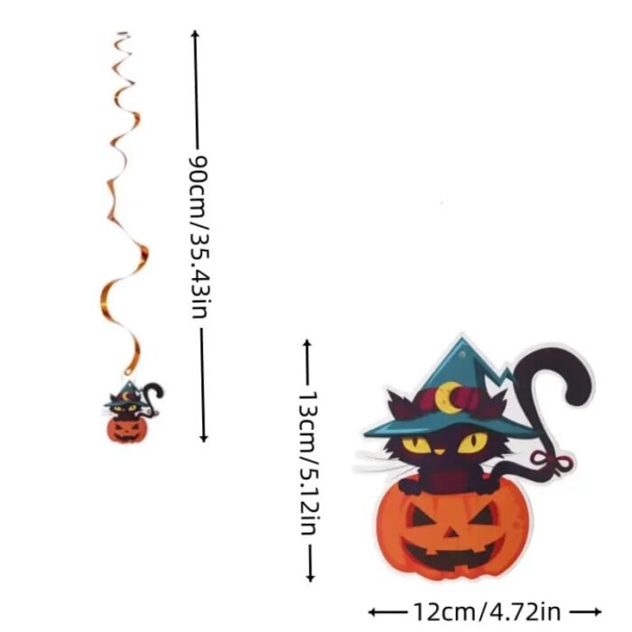 12pcs, Spooky Halloween Swirl Decorations - Pumpkin, Bat, Black Cat, Ghost, Witch, Haunted House Hanging Swirl Decorations - 6 Spiral Pendants for Atmosphere Arrangement and Festive Decoration - Image 3