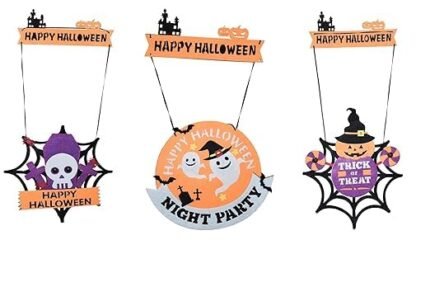 MPS My Party Suppliers 1 PCS Halloween Felt Hanging Sign Trick or Treat Pumpkin Felt Hanging Sign Witch Hat Signs for Halloween Home Wall Door Window Decorations Haunted House Decor (Random Design)