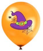 MPS My Party Suppliers Halloween theme Balloons, Set of 6 happy halloween latex balloons with witch hat and spider print, latex balloons Halloween party decoration ideas, balloon latex Orange - Image 4