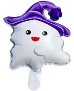 MPS MY PARTY SUPPLIERSĀ® 1pc Halloween white smiling ghost with purple hat foil balloon Halloween theme foil balloons decorations Kids halloween party supplies