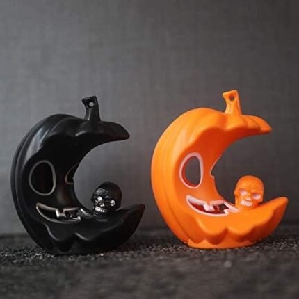 MPS My Party Suppliers Set of 2 Halloween Lamps, Halloween laltern, LED for Halloween Decoration, Halloween Hanging Decoration (Black-Orange Half Moon Light)