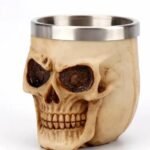 3D Skull Stainless Steel Skull Helmet Shape Bear Coffee Mug White Witch Viking Halloween Glass Decorative Cup (2 Pcs 3D Shull Glass)