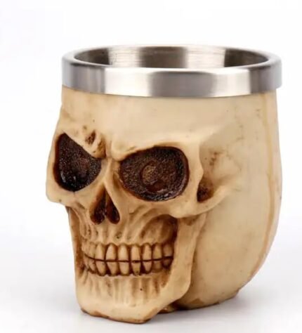3D Skull Stainless Steel Skull Helmet Shape Bear Coffee Mug White Witch Viking Halloween Glass Decorative Cup (2 Pcs 3D Shull Glass)