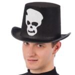Hat Top Felt Black with Printed Skull,Halloween Hat, Skull Skeleton Light Top Hat Halloween Novelty Day of The Dead Cap , Skull Light Hat for Hallowwen Costume , Halloween Prop, Halloween Decor - Image 3