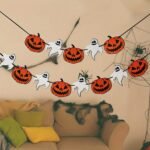 MPS MY PARTY SUPPLIERS® 1pc Halloween pumpkin and ghost flag banner halloween theme paper banner Halloween decoration ideas Halloween trick or treat haunted horror party decoration - Image 2