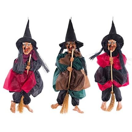 My Party Suppliers Big Halloween Decoration Hanging Witch Animated Halloween Props / Halloween Decorations Witch Broom with Sound & Glowing Red Eyes Halloween Spooky Witch Decorations ( 1pcs)