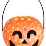 MPS My Party Suppliers 1pc Halloween Orange Pumpkin Candy Basket with Light and Music, Pumpkin Face Candy Bucket for Halloween Day Celebration, Halloween Pumpkin laltern Decoration, Candy Basket