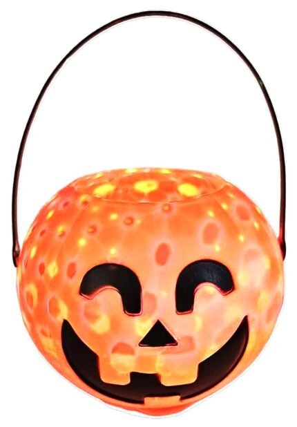 MPS My Party Suppliers 1pc Halloween Orange Pumpkin Candy Basket with Light and Music, Pumpkin Face Candy Bucket for Halloween Day Celebration, Halloween Pumpkin laltern Decoration, Candy Basket