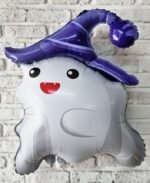 MPS MY PARTY SUPPLIERSĀ® 1pc Halloween white smiling ghost with purple hat foil balloon Halloween theme foil balloons decorations Kids halloween party supplies - Image 2
