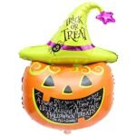 MPS MY PARTY SUPPLIERS® 1pc Pumpkin with Green Trick or Treat Hat Halloween balloon Halloween theme foil balloons decorations Kids halloween party supplies