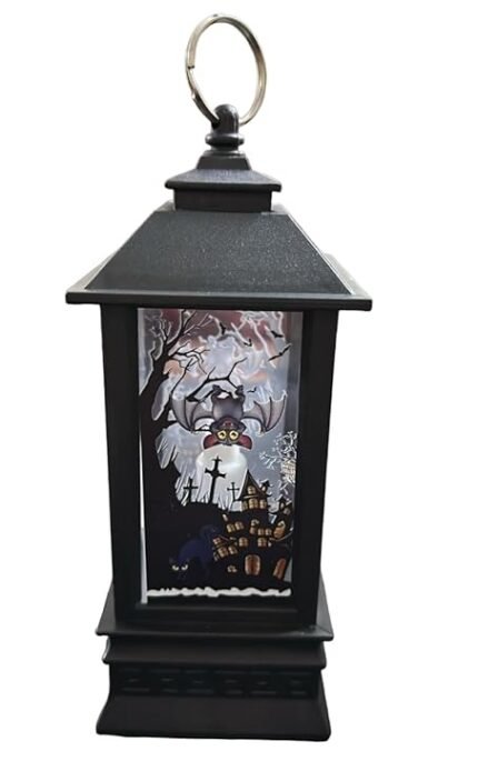 MPS My Party Suppliers 1Pc Halloween Lamps, Halloween laltern, LED for Halloween Decoration, Halloween Hanging Decoration (Black Vintage LED)