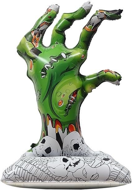 MPS MY PARTY SUPPLIERSĀ® 1pc Self-Standing Green Zombie Hand Halloween Foil Balloons Giant Scary Hallo ween Character Ghost, Pumpkin, Skeleton Balloons Halloween Party Floor Decoration ideas