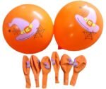 MPS My Party Suppliers Halloween theme Balloons, Set of 6 happy halloween latex balloons with witch hat and spider print, latex balloons Halloween party decoration ideas, balloon latex Orange