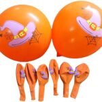 MPS My Party Suppliers Halloween theme Balloons, Set of 6 happy halloween latex balloons with witch hat and spider print, latex balloons Halloween party decoration ideas, balloon latex Orange