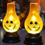 MPS My Party Suppliers Set of 2 Halloween Lamps, Halloween laltern, LED for Halloween Decoration, Halloween Hanging Decoration (Orange Pumpkin Bulb lamp)