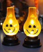 MPS My Party Suppliers Set of 2 Halloween Lamps, Halloween laltern, LED for Halloween Decoration, Halloween Hanging Decoration (Orange Pumpkin Bulb lamp)