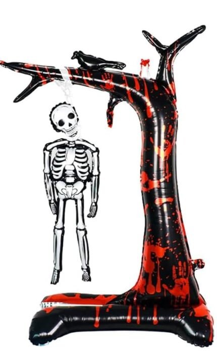 Halloween Skeleton Tree Foil Balloon, 80 x 140 cm, Black and Red Party Decoration kull Balloons For Halloween Party Decorations, Skeleton Hanging Tree Balloon